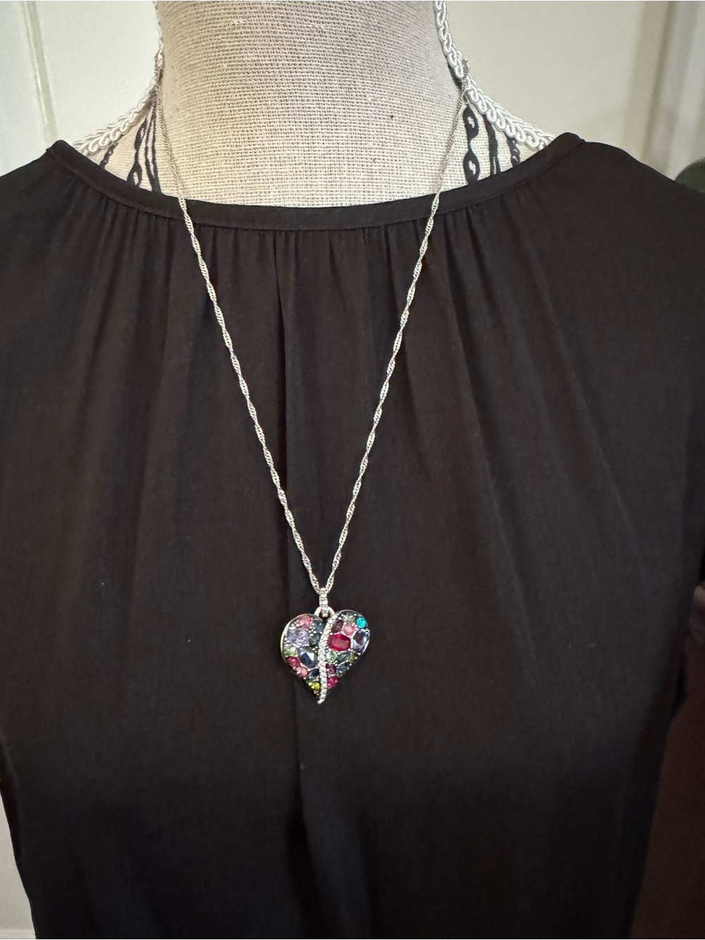 Brighton Silver Heart Necklace with Pink, Blue, Green and Purple Stones.